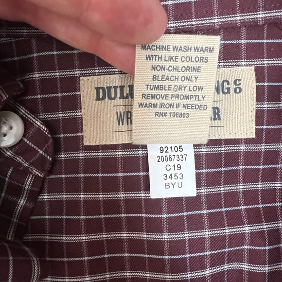 Duluth Trading Shirt Mens Large Wrinkle Fighter Check Plaid Button Down Burgundy - Picture 9 of 10